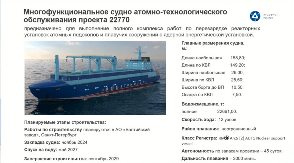 Росатом закажет судно атомно-технологического обслуживания на Балтийском заводе
